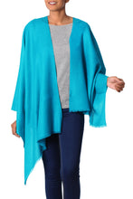 Load image into Gallery viewer, Turquoise Blue Woven Wool Shawl from India - Valley Mist in Turquoise | NOVICA
