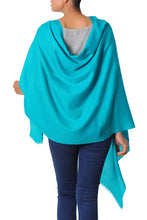 Load image into Gallery viewer, Turquoise Blue Woven Wool Shawl from India - Valley Mist in Turquoise | NOVICA
