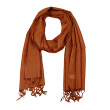 Load image into Gallery viewer, India Lightweight Brown Wool Men's Scarf - Kashmiri Cinnamon | NOVICA

