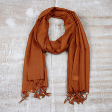 Load image into Gallery viewer, India Lightweight Brown Wool Men's Scarf - Kashmiri Cinnamon | NOVICA
