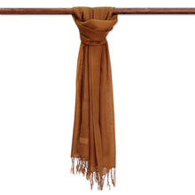Load image into Gallery viewer, India Lightweight Brown Wool Men's Scarf - Kashmiri Cinnamon | NOVICA
