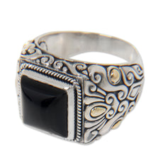 Load image into Gallery viewer, Onyx and Gold Accented Sterling Silver Ring for Men - Tambora | NOVICA
