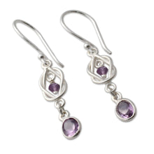 Load image into Gallery viewer, India Artisan Crafted Amethyst and Silver Earrings - Violet Knot | NOVICA
