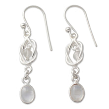 Load image into Gallery viewer, Artisan Crafted Rainbow Moonstone and Silver Earrings - Moonlight Knot | NOVICA
