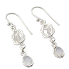 Load image into Gallery viewer, Artisan Crafted Rainbow Moonstone and Silver Earrings - Moonlight Knot | NOVICA
