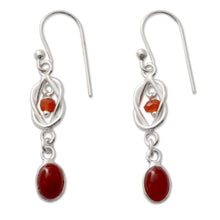 Load image into Gallery viewer, Artisan Crafted Sterling Silver and Red Onyx Dangle Earrings - Festive Knot | NOVICA
