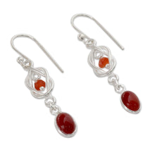 Load image into Gallery viewer, Artisan Crafted Sterling Silver and Red Onyx Dangle Earrings - Festive Knot | NOVICA
