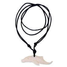 Load image into Gallery viewer, Carved Whale Cow Bone Pendant on Black Cotton Necklace - Handsome Whale | NOVICA
