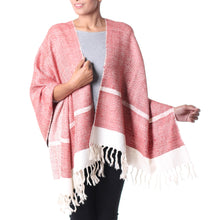 Load image into Gallery viewer, India Orange and White Handwoven Silk Shawl - Harmonious Orange Herringbone | NOVICA
