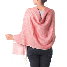 Load image into Gallery viewer, India Orange and White Handwoven Silk Shawl - Harmonious Orange Herringbone | NOVICA
