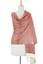 Load image into Gallery viewer, India Orange and White Handwoven Silk Shawl - Harmonious Orange Herringbone | NOVICA
