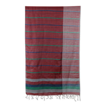 Load image into Gallery viewer, Handwoven Red and Blue Silk Shawl with Turquoise and Grey - Festival in Orissa | NOVICA

