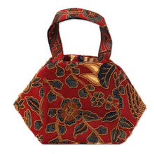 Load image into Gallery viewer, Beaded Red Handbag with Hand Stamped Batik from Bali - Red Peacock | NOVICA
