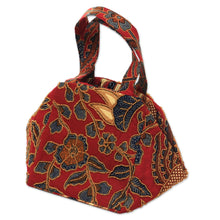 Load image into Gallery viewer, Beaded Red Handbag with Hand Stamped Batik from Bali - Red Peacock | NOVICA
