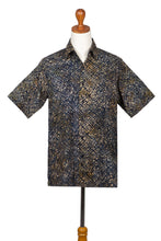 Load image into Gallery viewer, Hand Dyed Batik Short Sleeve Shirt for Men from Bali - Night Starfield | NOVICA
