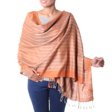 Load image into Gallery viewer, India Artisan Crafted Women's Handwoven Silk Striped Shawl - Bihar Ginger | NOVICA
