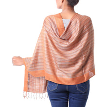 Load image into Gallery viewer, India Artisan Crafted Women's Handwoven Silk Striped Shawl - Bihar Ginger | NOVICA
