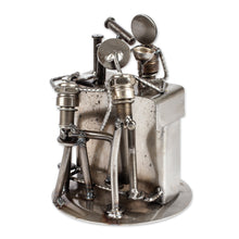 Load image into Gallery viewer, Upcycled Metal and Car Parts Bar Scene Sculpture from Mexico - Rustic Cantina | NOVICA
