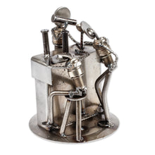 Load image into Gallery viewer, Upcycled Metal and Car Parts Bar Scene Sculpture from Mexico - Rustic Cantina | NOVICA
