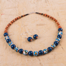 Load image into Gallery viewer, Jewelry Set with Hand Painted Flowers on Ceramic Beads - Blue Andean Blossom | NOVICA
