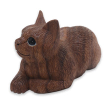 Load image into Gallery viewer, Charming Hand Carved Wood Sculpture of Long Haired Cat - Long Haired Cat | NOVICA
