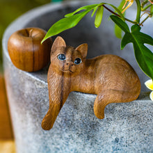 Load image into Gallery viewer, Wood Cat Sculpture Hand Carved in Indonesia - Watchful Long Haired Cat | NOVICA
