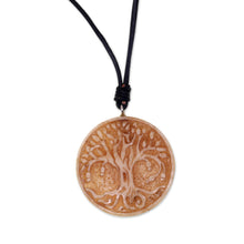 Load image into Gallery viewer, Leather Cord Necklace with Bone Tree of Life Pendant - Sacred Tree | NOVICA
