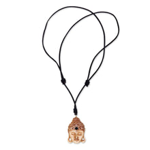 Load image into Gallery viewer, Buddha Pendant Necklace in Carved Bone with Leather Cords - Buddha Head I | NOVICA
