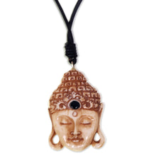 Load image into Gallery viewer, Buddha Pendant Necklace in Carved Bone with Leather Cords - Buddha Head I | NOVICA
