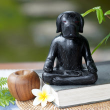 Load image into Gallery viewer, Carved Wood Black Beagle in Yoga Lotus Pose Sculpture - Black Yoga Beagle | NOVICA
