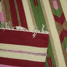 Load image into Gallery viewer, Red and Pink Handwoven Dhurrie Rug with Green Accents - Rose Energy | NOVICA
