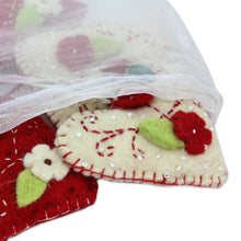 Load image into Gallery viewer, Handcrafted Felt Heart Ornaments in Red and Ivory (Set of 4) - Joyful Hearts | NOVICA
