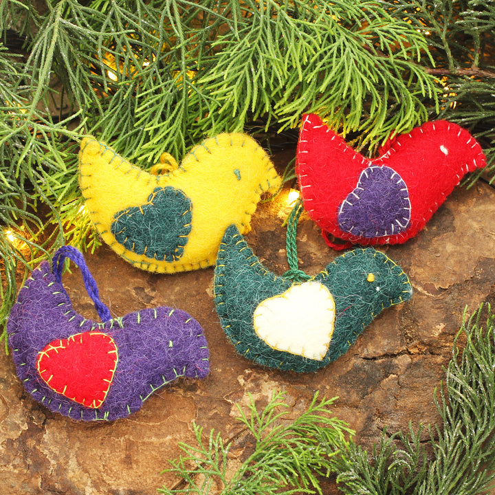 Colorful Wool Felt Holiday Dove Ornaments (Set of 4) - Messengers of Peace | NOVICA
