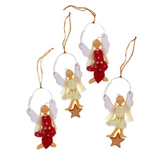 Load image into Gallery viewer, 4 Artisan Crafted Angel Ornaments with Hearts and Stars - Angels of Love and Light | NOVICA
