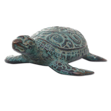 Load image into Gallery viewer, Artisan Crafted Bronze Turtle with Antique Finish - Green Turtle | NOVICA
