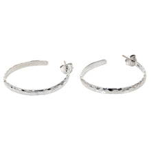 Load image into Gallery viewer, Hand Crafted Sterling Silver Half Hoop Earrings from Bali - Mosaic in Sterling | NOVICA
