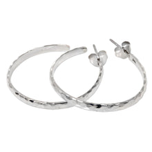 Load image into Gallery viewer, Hand Crafted Sterling Silver Half Hoop Earrings from Bali - Mosaic in Sterling | NOVICA
