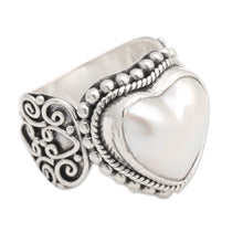 Load image into Gallery viewer, Ornate Cocktail Ring with Heart Shaped White Mabe Pearl - Romance in White | NOVICA
