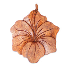 Load image into Gallery viewer, Balinese Hand Carved Hibiscus Flower Wood Relief Panel - Single Hibiscus | NOVICA
