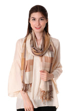 Load image into Gallery viewer, Indian Viscose Shawl with Geometric Pattern - Earthy Story | NOVICA
