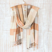 Load image into Gallery viewer, Indian Viscose Shawl with Geometric Pattern - Earthy Story | NOVICA
