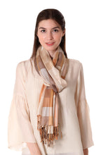 Load image into Gallery viewer, Indian Viscose Shawl with Geometric Pattern - Earthy Story | NOVICA
