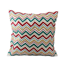 Load image into Gallery viewer, Multicolored Zigzag Embroidered Cushion Covers (Pair) - Festive Zigzag | NOVICA
