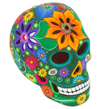 Load image into Gallery viewer, Floral Ceramic Day of the Dead Skull Sculpture from Mexico - Cheerful Skull | NOVICA
