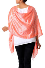 Load image into Gallery viewer, Floral Paisley Varanasi Silk Shawl in Orange and White - Tangerine Ecstasy | NOVICA
