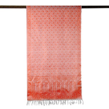 Load image into Gallery viewer, Floral Paisley Varanasi Silk Shawl in Orange and White - Tangerine Ecstasy | NOVICA
