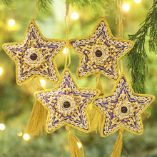 Load image into Gallery viewer, Handcrafted Beaded Purple Christmas Star Ornaments Set of 4 - Purple Star | NOVICA
