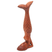 Load image into Gallery viewer, Bali Mermaid and Yoga Theme Artisan Carved Wood Sculpture - Sarwangasana Mermaid | NOVICA
