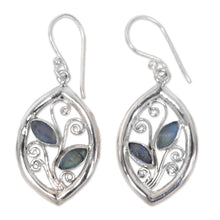 Load image into Gallery viewer, 925 Sterling Silver Leaf Earrings with Rainbow Moonstone - Paradise Leaves | NOVICA
