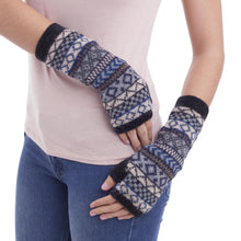 Load image into Gallery viewer, Hand Crafted 100% Alpaca Colorful Fingerless Gloves - Geometric Color | NOVICA
